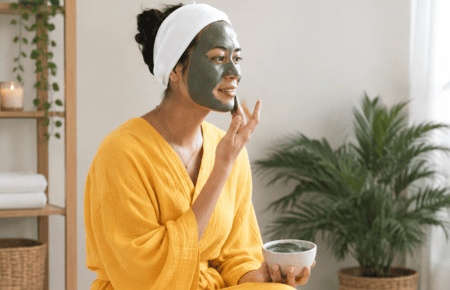 A lady applying skin care